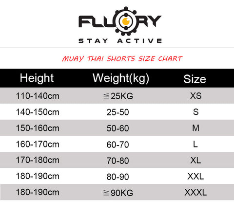 muay thai shorts size chart