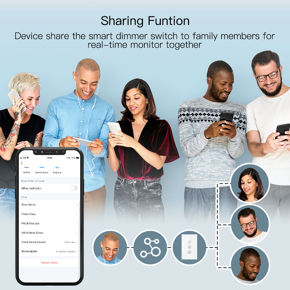 Device share the smart dimmer switch to family members for real-time monitor together