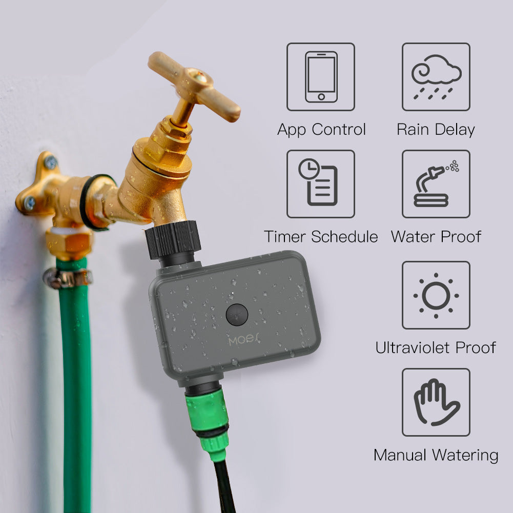 App control / Rain delay / Timer schedule / Water proof / Ultraviolet proof / Manual watering