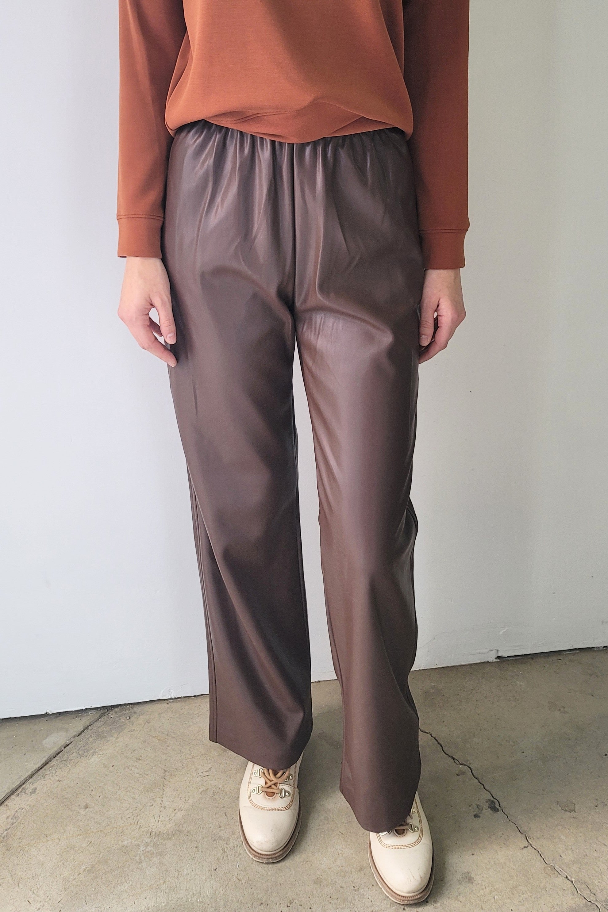 Dex Milk Chocolate Brown Pull On Faux Leather Wide Leg Pants