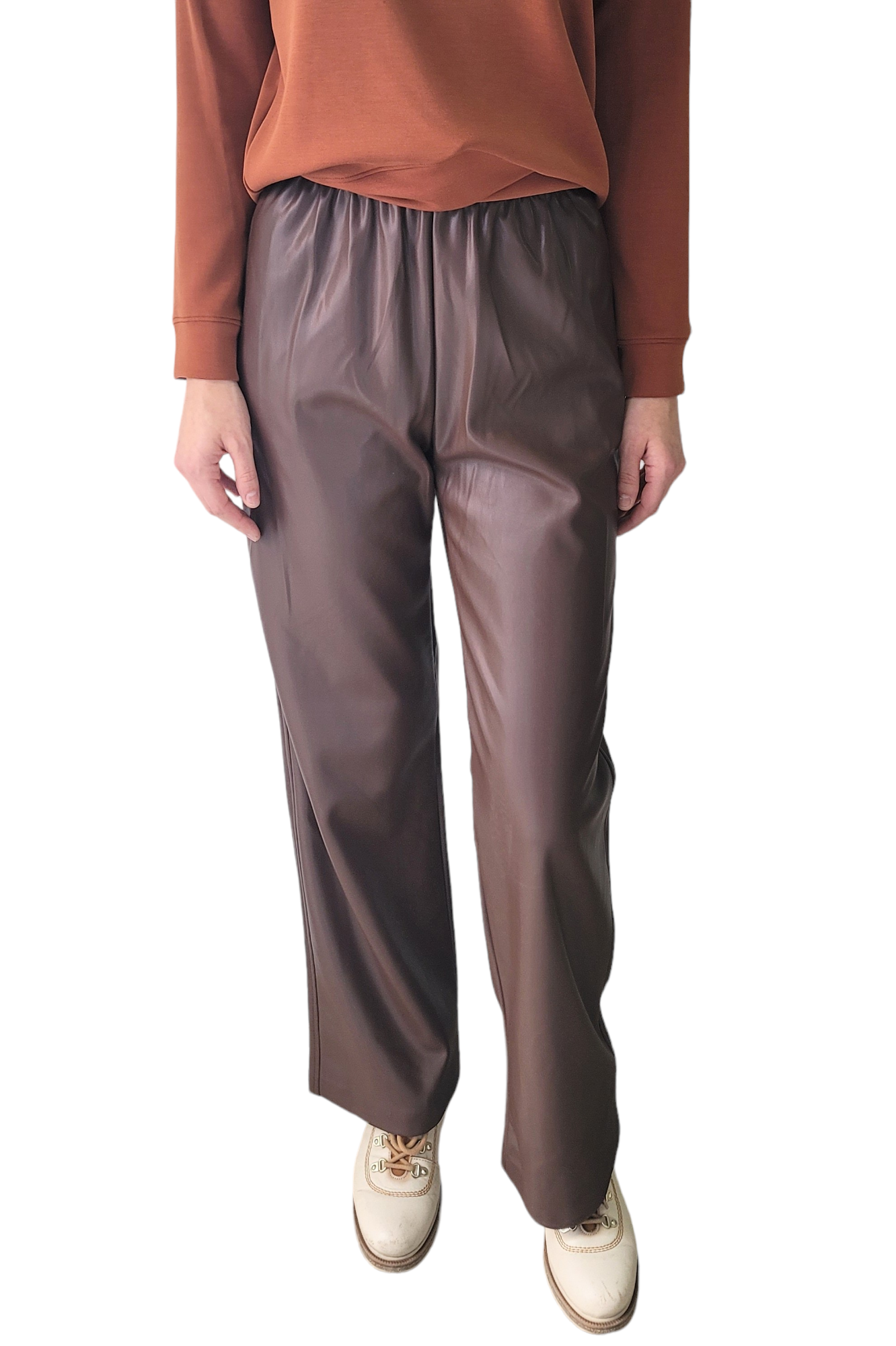 Dex Milk Chocolate Brown Pull On Faux Leather Wide Leg Pants