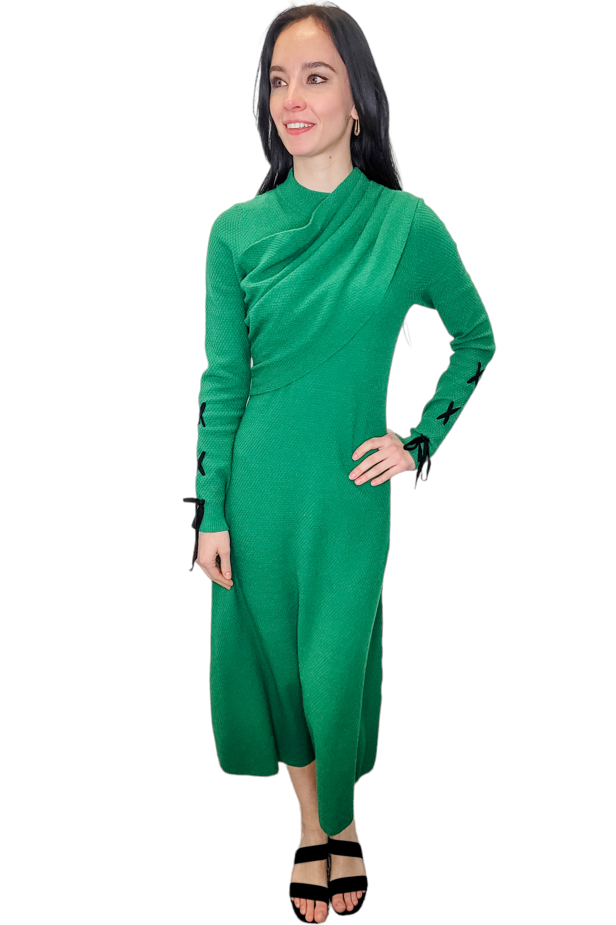 Emery Rose Kelly Green Knit LS Maxi Dress