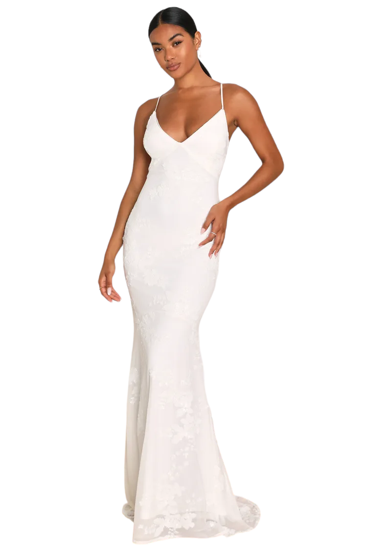 Lulus Valhalla White Sequin Lace Up Maxi Dress
