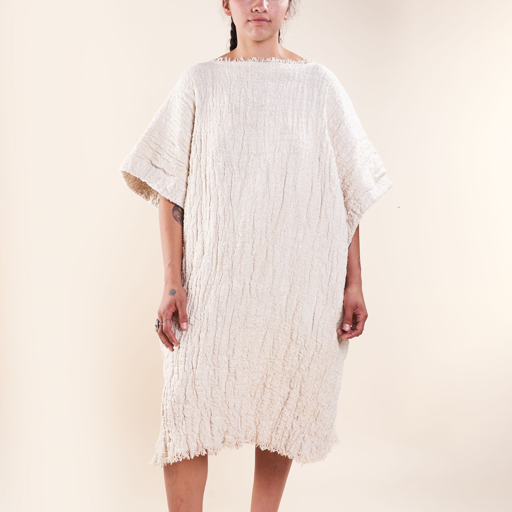 Matilija Caftan, Undyed Handspun Natural Cotton