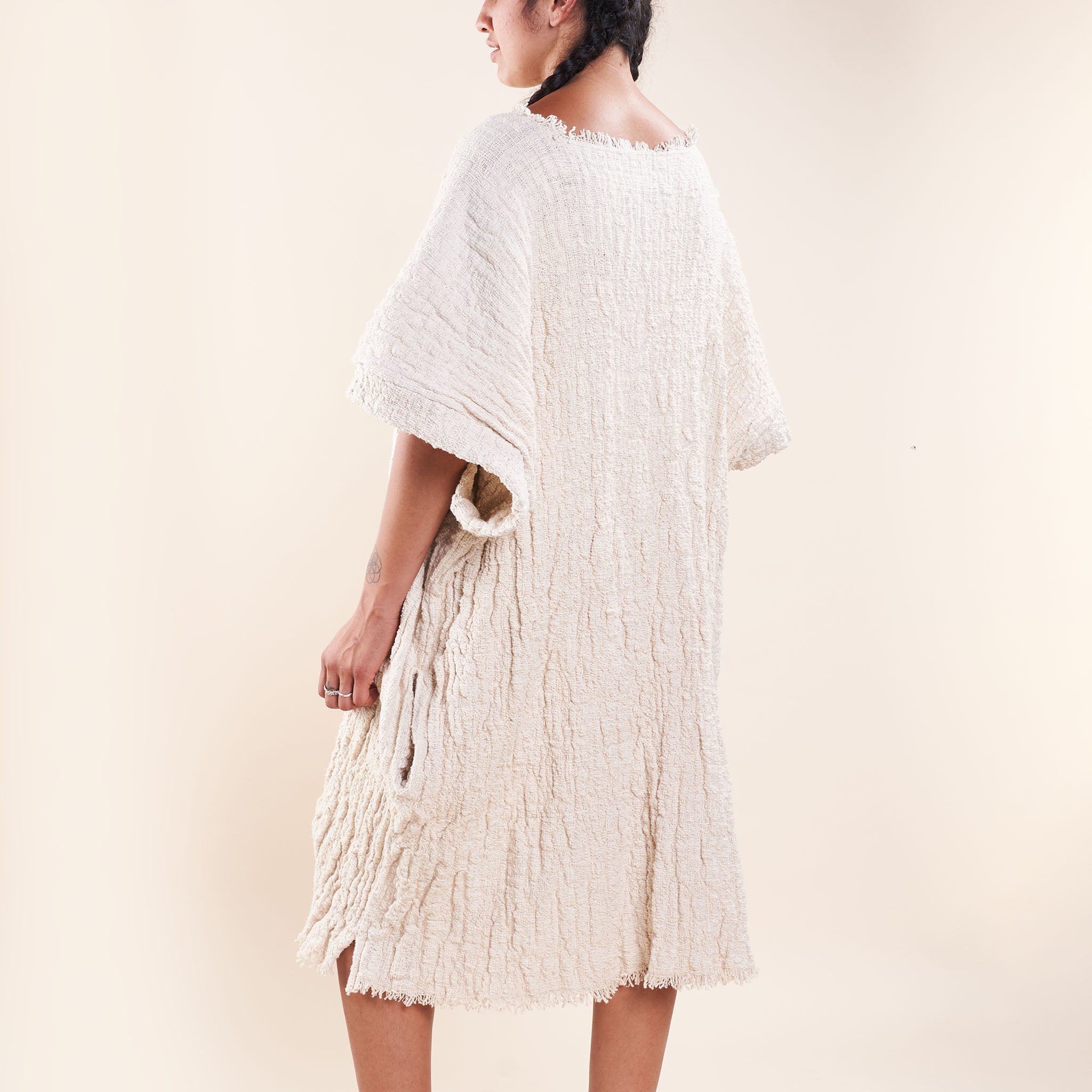 Matilija Caftan, Undyed Handspun Natural Cotton