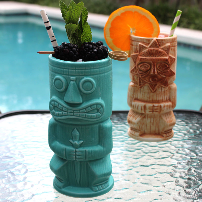 BarConic? Tiki Drinkware - Teal Stone God - 15 oz.