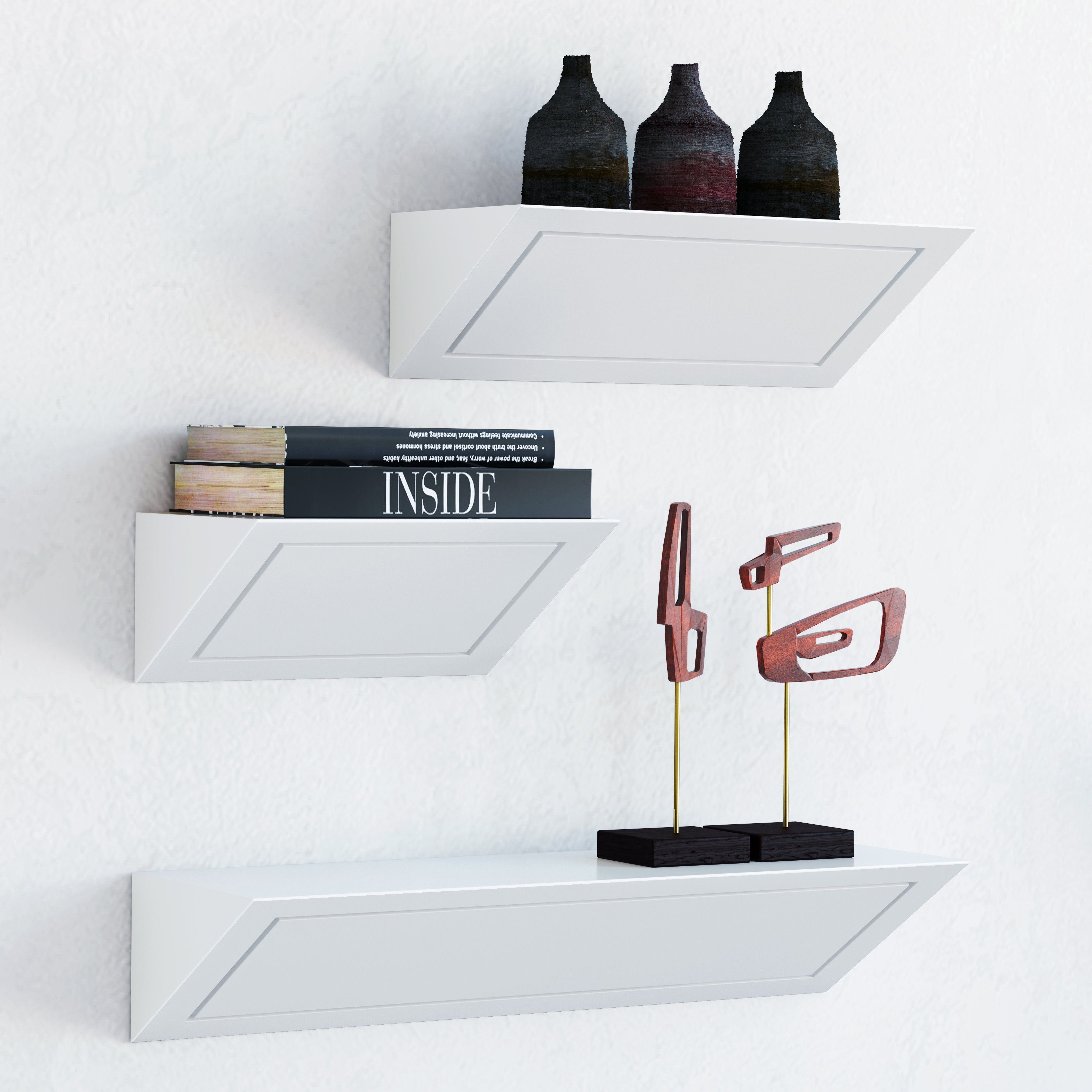 Mye Set of 3 Neoclassical White Floating Shelves Set of 3