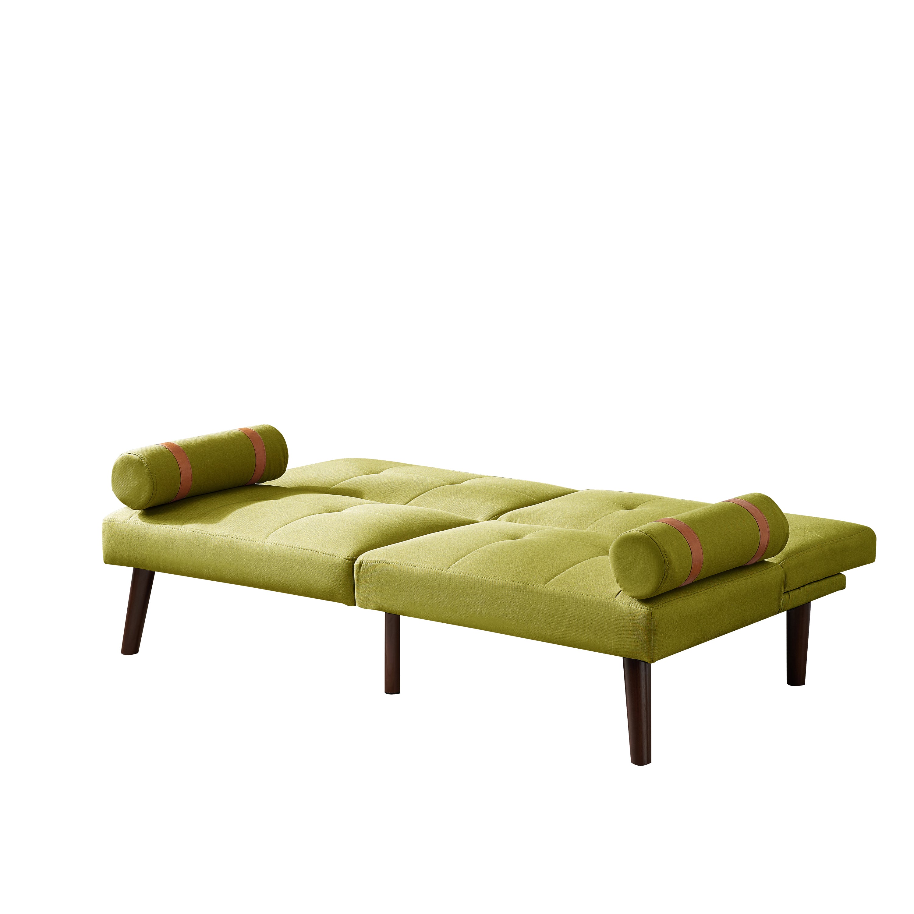 Convertible Sofa Bed Futon with Solid Wood Legs Linen Fabric Musterd Green