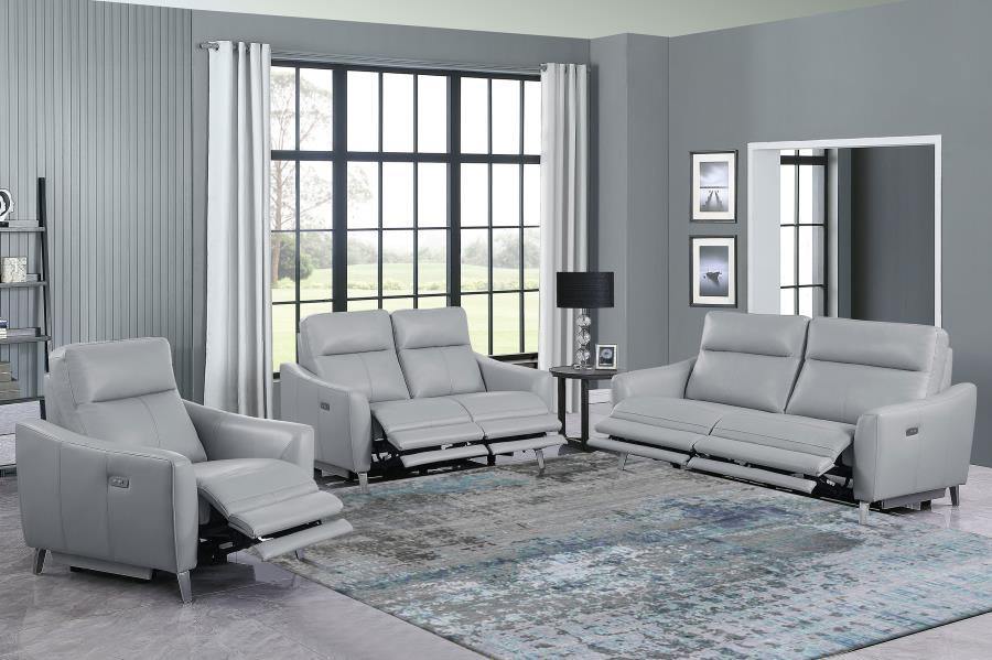 Derek - 3 Piece Power Reclining Living Room Sets - Pearl Silver