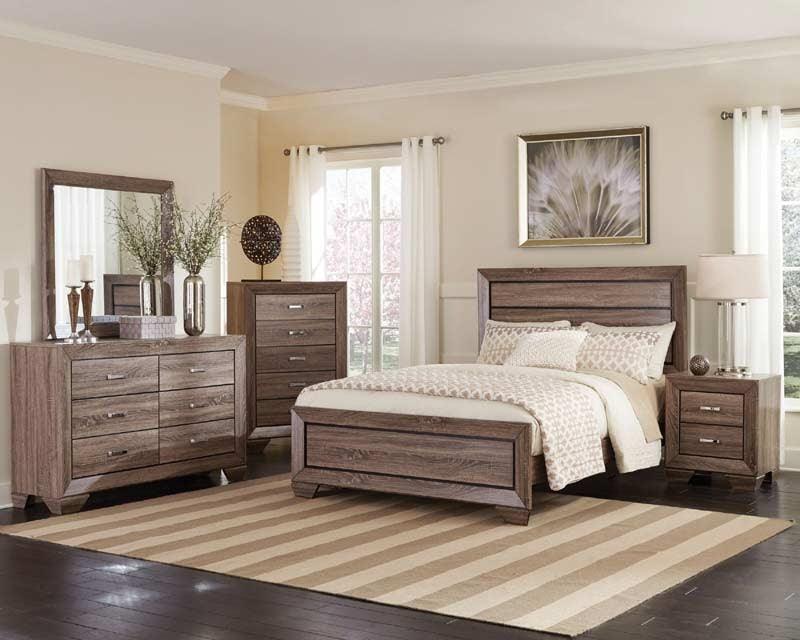 Coaster Furniture - Kauffman Washed Taupe 5 Piece California King Panel Bedroom Set - 204191Kw-5Set