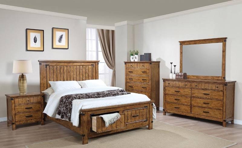 Coaster Furniture - Brenner Rustic Honey 5 Piece Full Panel Storage Bedroom Set - 205260F-5Set