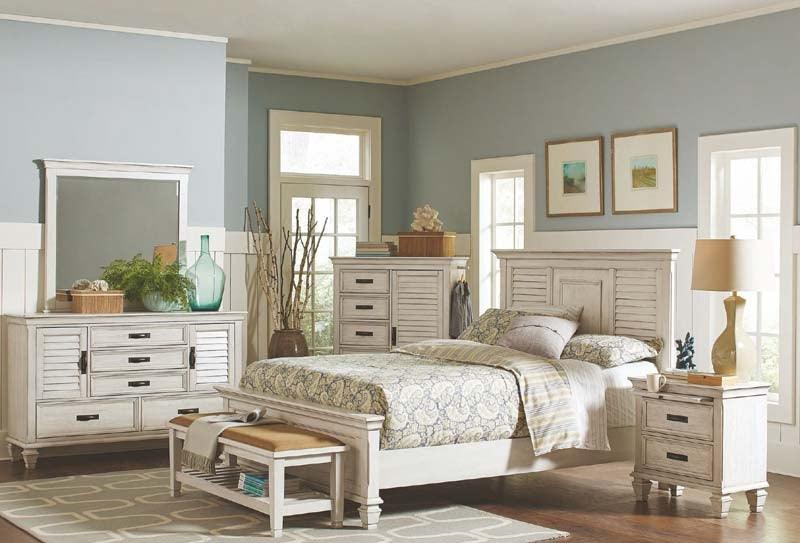 Coaster Furniture - Liza Antique White 6 Piece Eastern King Panel Bedroom Set - 205331Ke-6Set