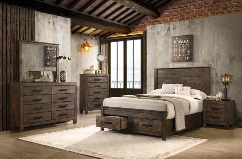 Coaster Furniture - Woodmont 4 Piece Queen Platform Bedroom Set In Rustic Golden Brown - 222631Q-S4