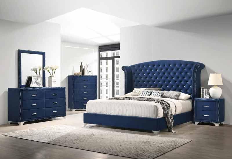 Coaster Furniture - Melody 4 Piece Queen Tufted Upholstered Bedroom Set In Blue - 223371Q-S4