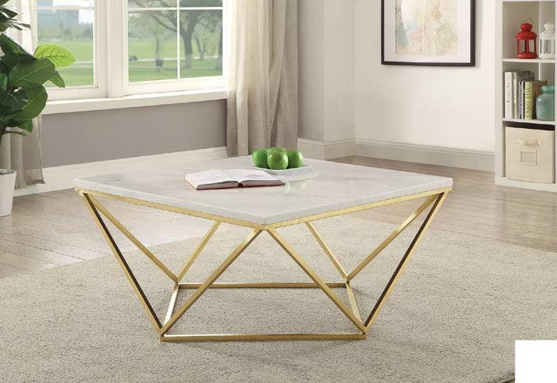 Coaster Furniture - White And Brass Coffee Table - 700846