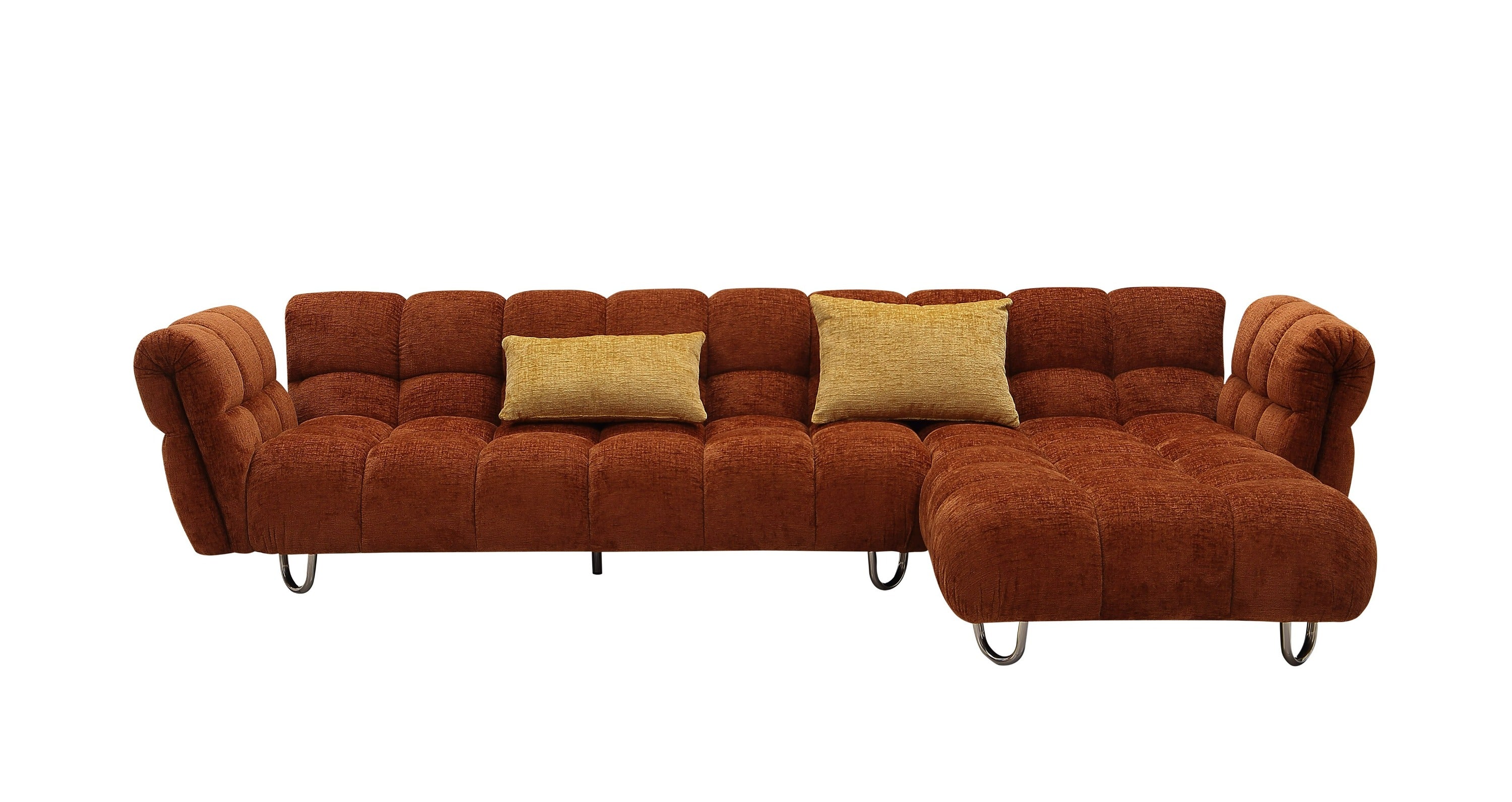 Vig Furniture Divani Casa Jacinda - Modern Burnt Orange Fabric Right Facing Sectional Sofa + 2 Yellow Pillows