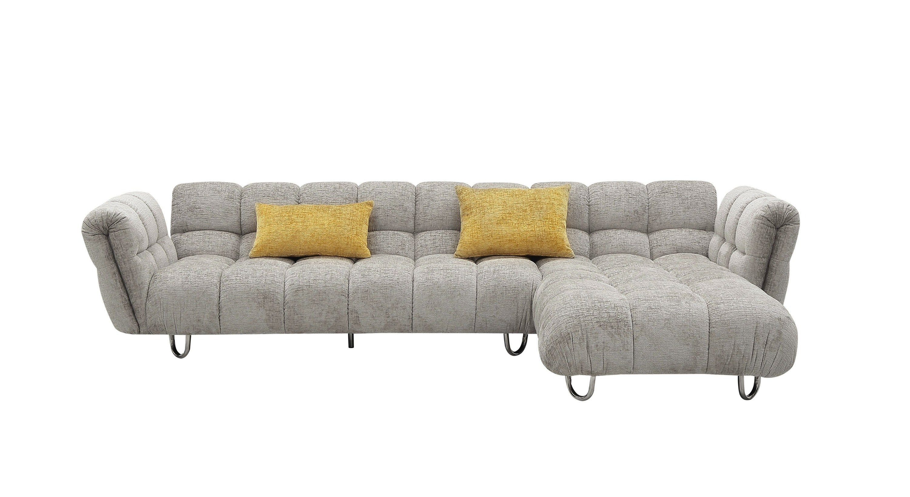 Vig Furniture Divani Casa Jacinda - Modern Grey Fabric Right Facing Sectional Sofa with 2 Yellow Pillows