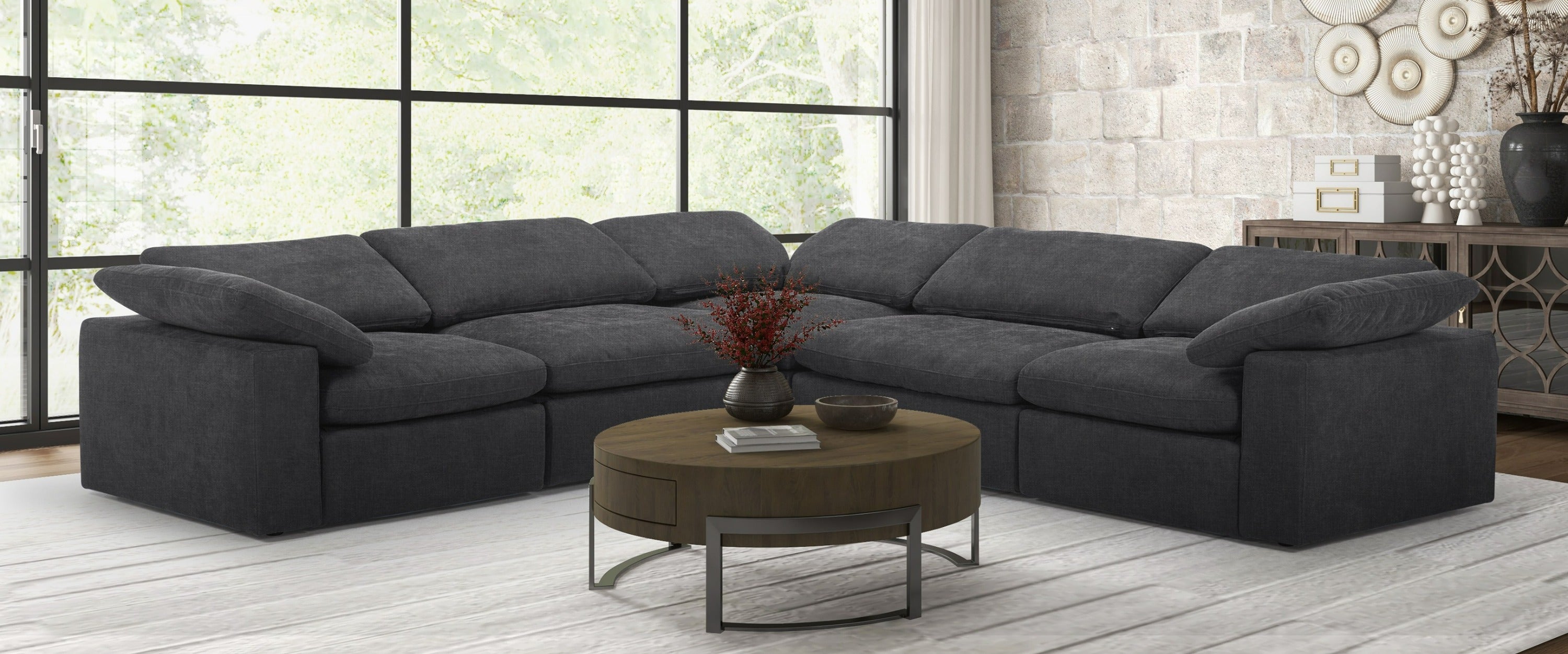 Vig Furniture Divani Casa Corinth - Modern Dark Gray Fabric Sectional Sofa with 3 Power Recliners
