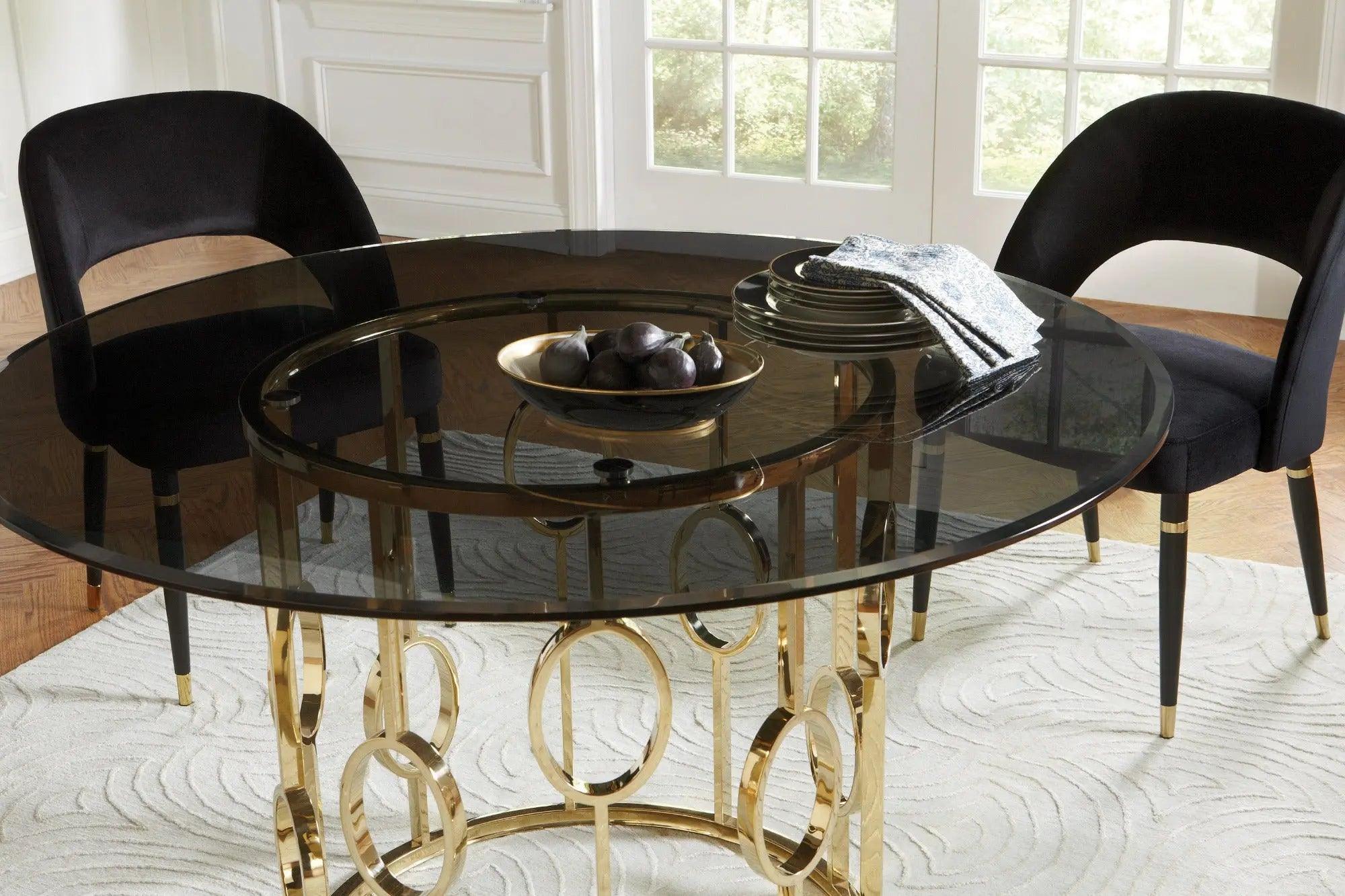 Lindsey 5-Piece Round Glass Top Dining Set By Coaster Furniture - Black And Gold