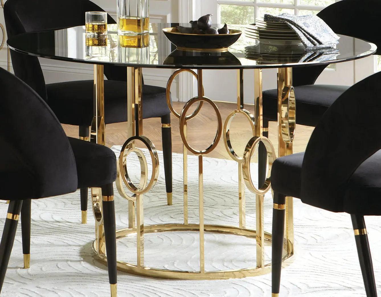 Lindsey 5-Piece Round Glass Top Dining Set By Coaster Furniture - Black And Gold
