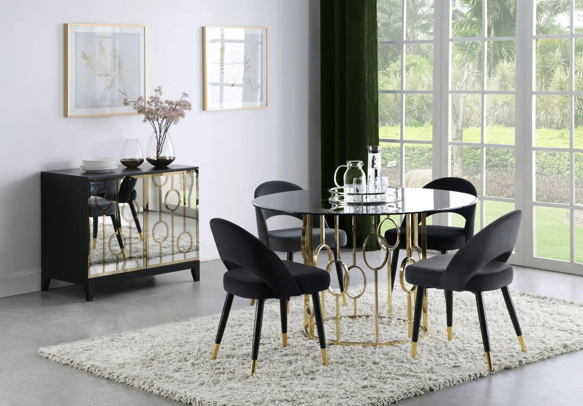 Lindsey 5-Piece Round Glass Top Dining Set By Coaster Furniture - Black And Gold