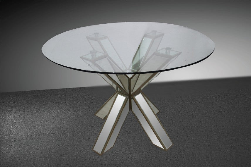 Vig Furniture Hancock Transitional Mirrored Round Glass Dining Table
