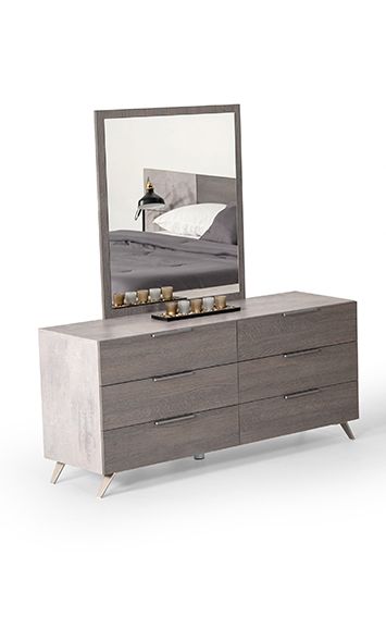 Vig Furniture Nova Domus Bronx Italian Modern Faux Concrete & Grey Dresser & Mirror Set