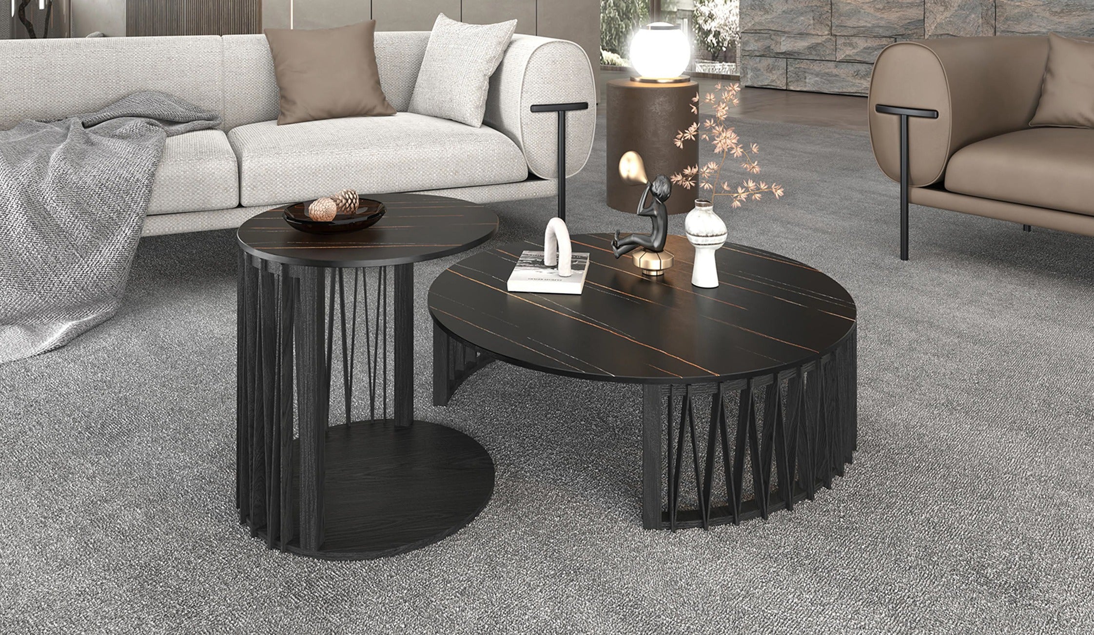 Vig Furniture Modrest Larimer - Modern Round Coffee Table Set