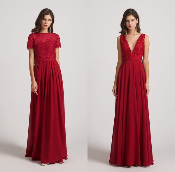 a-line red bridesmaid dresses 