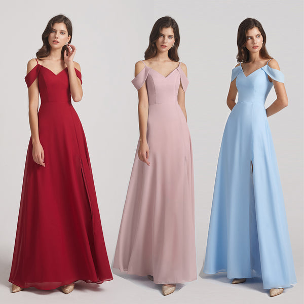 cold shoulder chiffon bridesmaid dresses