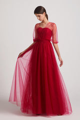 Convertible Sweetheart Long A-line Tulle Bridesmaid Dresses