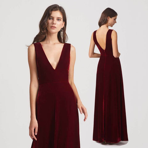 Bold Velvet Bridesmaid Dress With Daring Deep V Neck