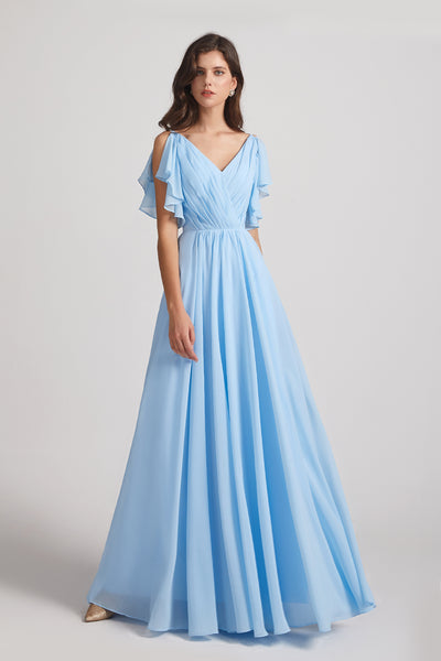 flutter sleeve chiffon bridesmaid dress