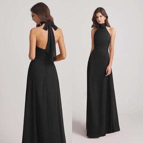 black halter chiffon bridesmaid dresses