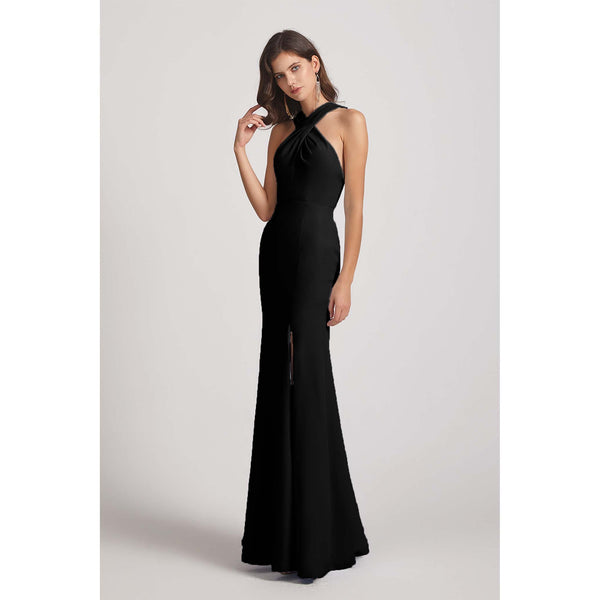 black satin bridesmaid dress