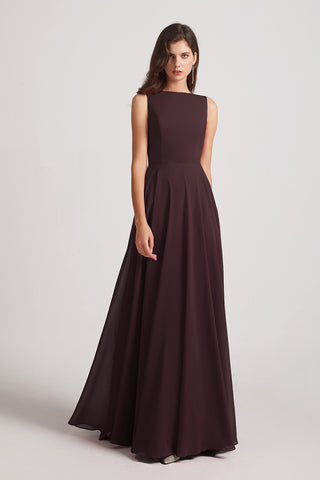 Jewel Sleeveless Chiffon Long Bridesmaid Dresses