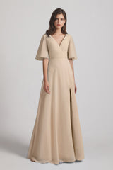 half sleeves chiffon bridesmaid dresses