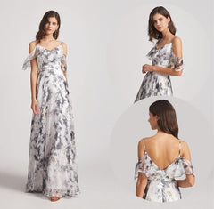 floral cold shoulder bridesmaid dresses