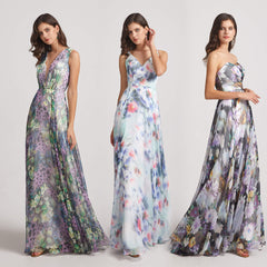 floral long chiffon bridesmaid dresses