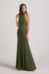 Open Back Halter Sleeveless Fitted Bridesmaid Dresses