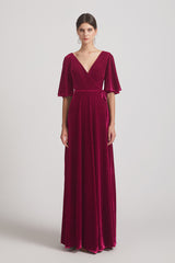 long velvet bridesmaid dresses