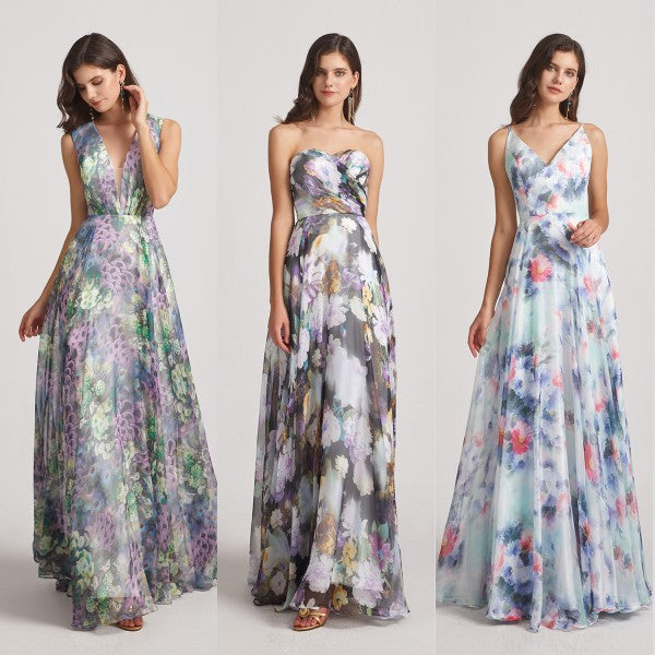 floral maxi chiffon bridesmaid dresses