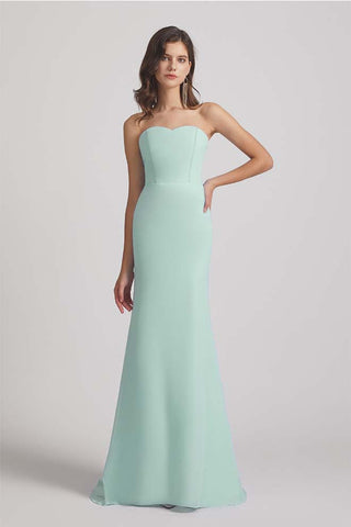 Mint Strapless Sweetheart Sleek Bridesmaid Dresses