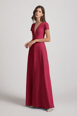 illusion v-neck short sleeves spandex bridesmaid dresses