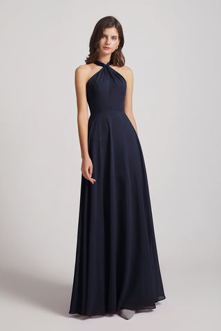 Halter Chiffon A-line Floor Length Bridesmaid Dresses