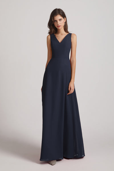 V-neck Straps A-line Chiffon Ruched Bridesmaid Dresses