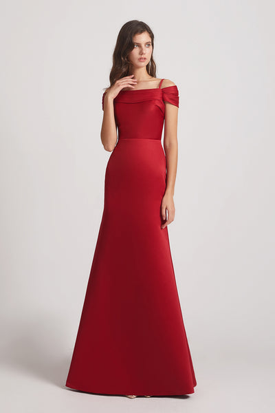 red off the shoulder bridesmaid dresses
