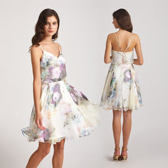 short floral chiffon bridesmaid dresses