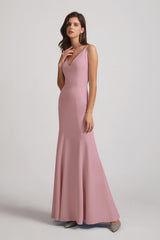 v-neck mermaid long spandex bridesmaid dresses