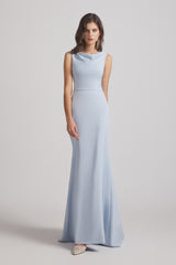 Cowl Fitted Trumpet Sleeveless Blue Bridesmaid Dresses